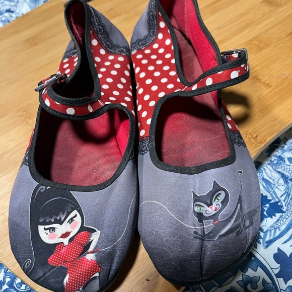 Hot Chocolate Design Shoes - Hot Chocolates Red and Gray Mary Jane Flats with Cartoon Design